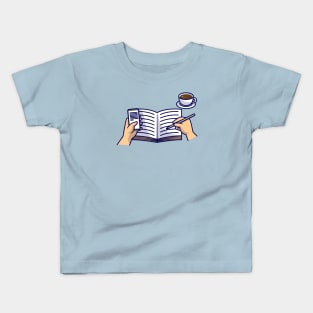 Hand Writing On Book With Coffee And Phone Cartoon Kids T-Shirt